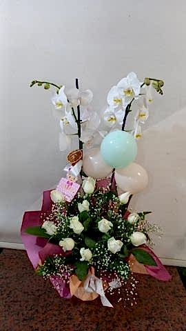ORKİDELİ 13 adet beyazgül ARAJMAN